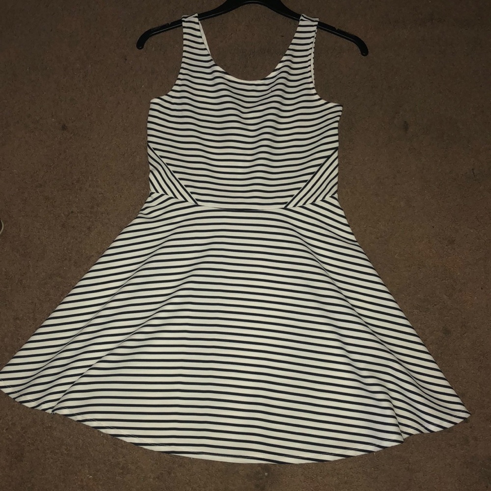 Black and white horizontal striped skater dress